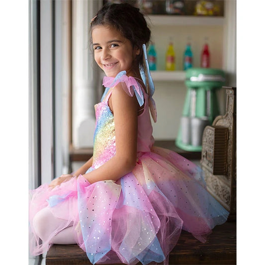Rainbow Fairy Dress with Wings - Size 5-6 - Best for 5 year olds - US 4551
