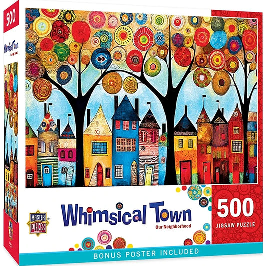 Whimsical Town Our Neighborhood Puzzle - 500 pc - - Fat Brain Toys - US 4872
