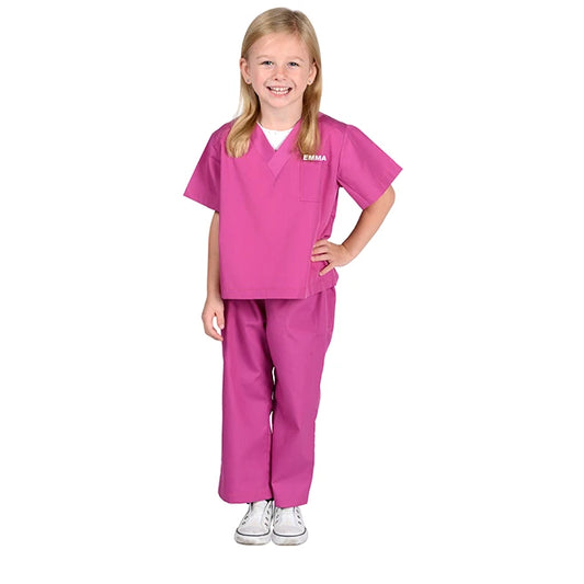 Personalized Jr. Dr. Scrubs - Fuchsia Pink - Best for Ages 6 to 9 - US 0177