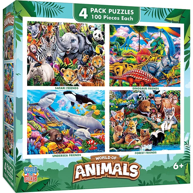 World of Animals 4-Pack Puzzles - 100 pc Each - Best for Ages 6 to 12 - US 8441